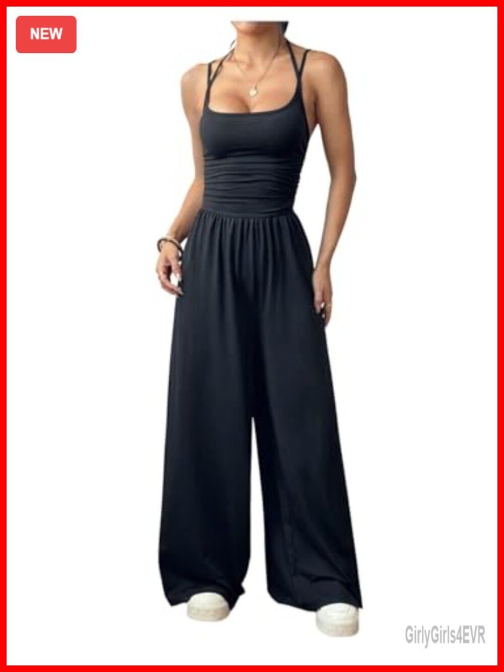 Sleeveless Wide Leg Jumpsuit One Piece Pull On Ruched Detail Floor Length